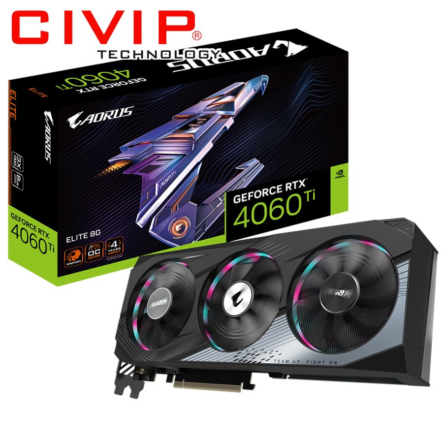 Card màn hình Gigabyte  AORUS GeForce RTX™ 4060 Ti ELITE 8G (GV-N406TAORUS E-8GD)