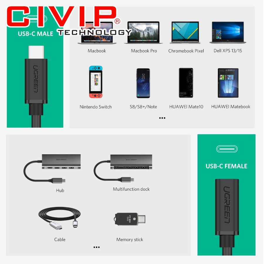 Cáp USB Type C 3.1 nối dài 1M chính hãng Ugreen 10387