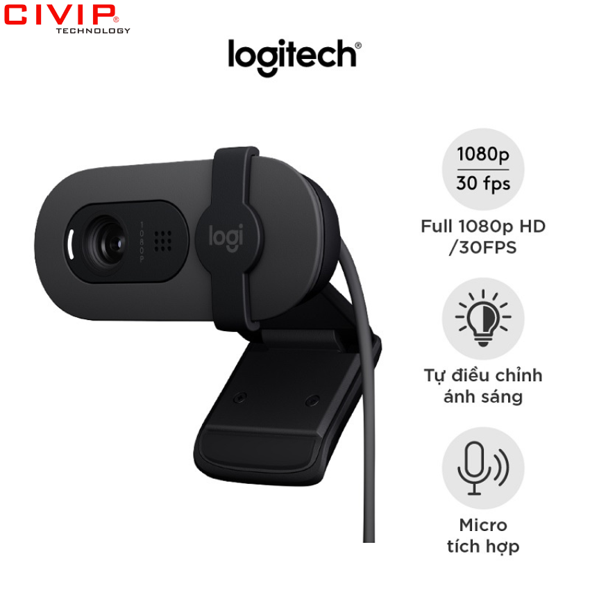 Webcam Logitech BRIO 100 Đen
