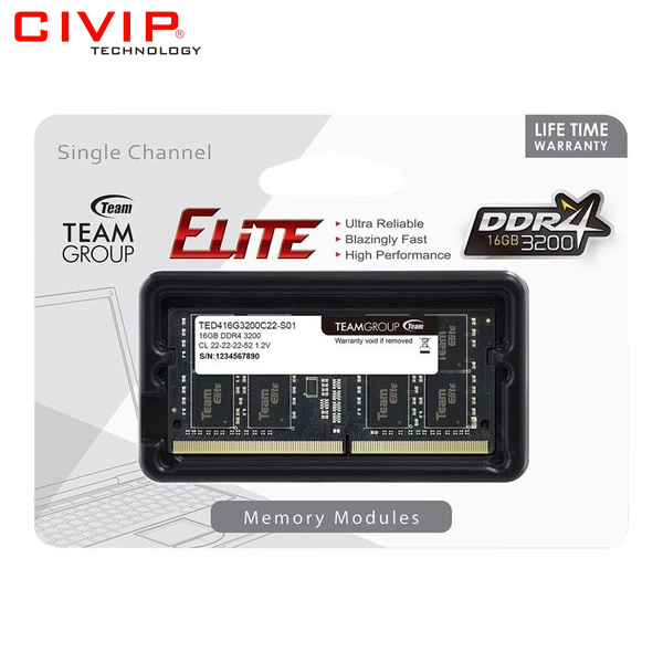 Ram Laptop Teamgroup Elite 16GB/3200Mhz DDR4 (TED416G3200C22-SBK)