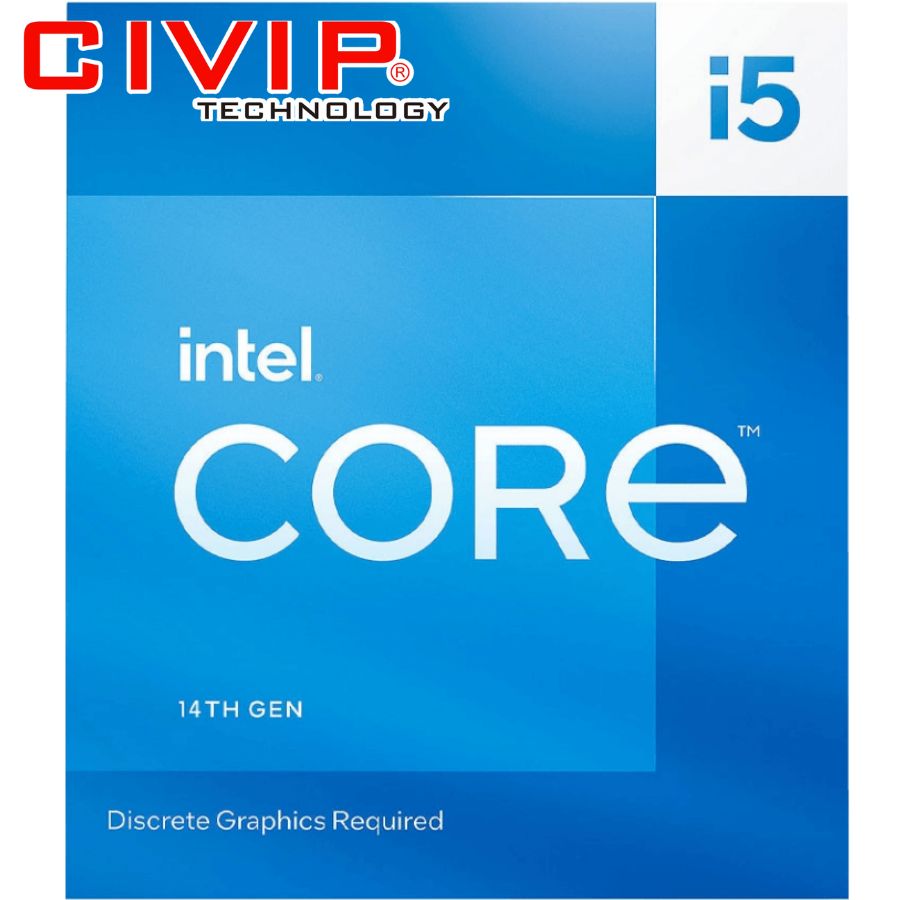 CPU Intel Core i5-14400F (Socket LGA1700, P-Core 2.5GHz Turbo 4.7GHz, E-Core 1.8GHz Turbo 3.5GHZ, 10 nhân 16 luồng, 20MB Cache, 65W)