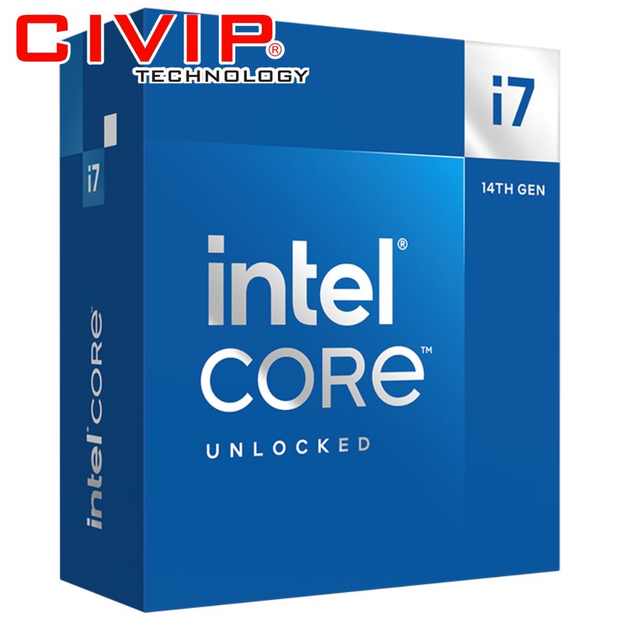 CPU Intel Core i7-14700K (Socket LGA1700, P-Core 3.4GHz Turbo 5.5GHz, E-Core 2.5GHz Turbo 4.3GHZ, 20 nhân 28 luồng, 33MB Cache, 125W)